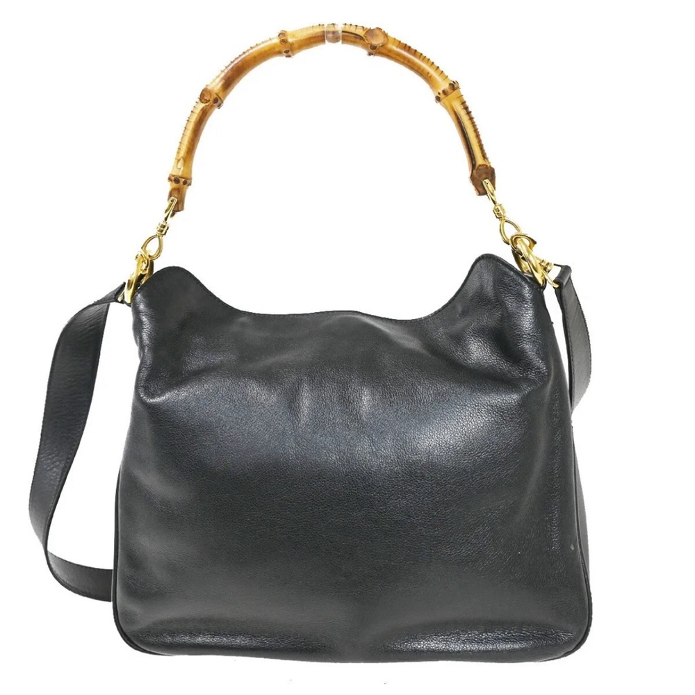 Gucci Bamboo Shoulder Bag Leather 2way Black Authentic